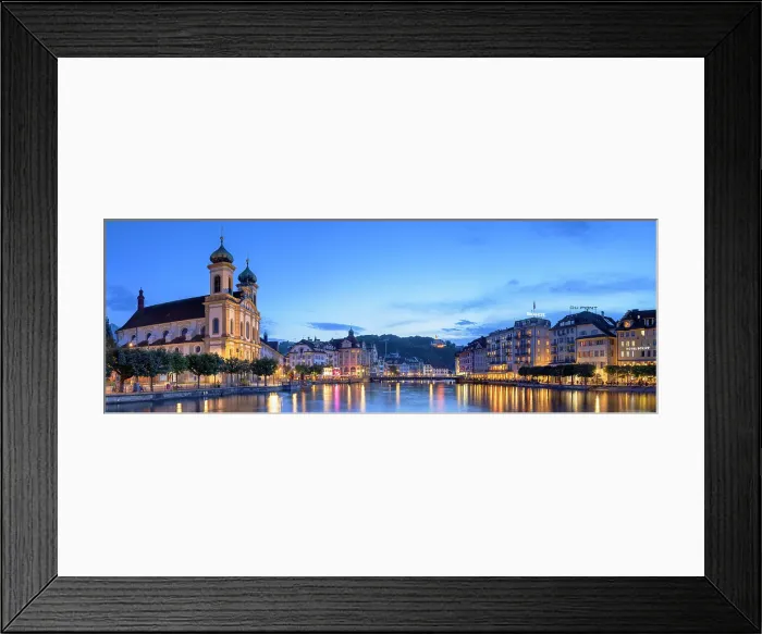 Framed Print : Franz Xaver Jesuit Church and Reuss River at dusk, Lucerne, Switzerland Framed Print : Franz Xaver Jesuit Church and Reuss River at dusk, Lucerne, Switzerland