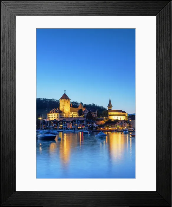 Framed Print : Spiez Castle at dusk, Spiez, Canton of Bern, Switzerland Framed Print : Spiez Castle at dusk, Spiez, Canton of Bern, Switzerland