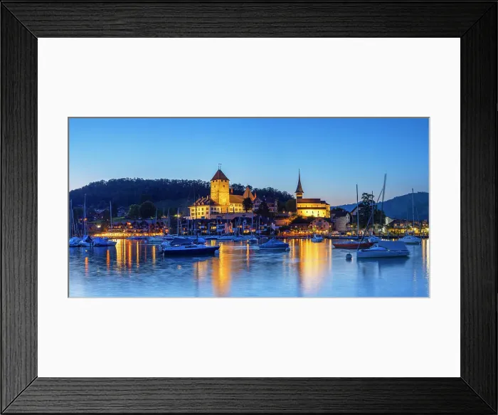 Framed Print : Spiez Castle at dusk, Spiez, Canton of Bern, Switzerland Framed Print : Spiez Castle at dusk, Spiez, Canton of Bern, Switzerland