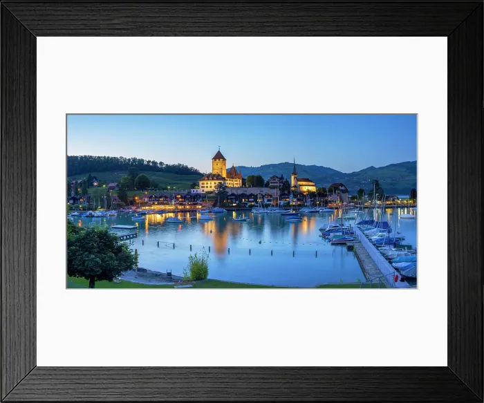 Framed Print : Spiez Castle at dusk, Spiez, Canton of Bern, Switzerland Framed Print : Spiez Castle at dusk, Spiez, Canton of Bern, Switzerland