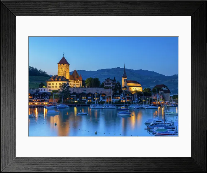 Framed Print : Spiez Castle at dusk, Spiez, Canton of Bern, Switzerland Framed Print : Spiez Castle at dusk, Spiez, Canton of Bern, Switzerland