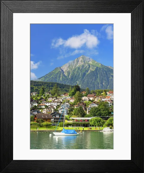 Framed Print : Niesen mountain and harbour, Spiez, Canton of Bern, Switzerland Framed Print : Niesen mountain and harbour, Spiez, Canton of Bern, Switzerland