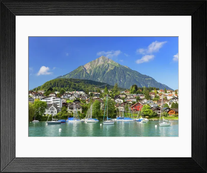 Framed Print : Niesen mountain and harbour, Spiez, Canton of Bern, Switzerland Framed Print : Niesen mountain and harbour, Spiez, Canton of Bern, Switzerland