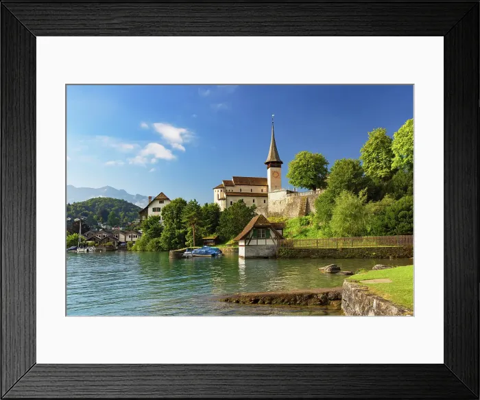 Framed Print : Spiez Castle Church and Lake Thun, Spiez, Canton of Bern, Switzerland Framed Print : Spiez Castle Church and Lake Thun, Spiez, Canton of Bern, Switzerland