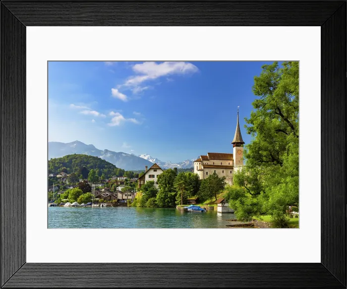 Framed Print : Spiez Castle Church and Lake Thun, Spiez, Canton of Bern, Switzerland Framed Print : Spiez Castle Church and Lake Thun, Spiez, Canton of Bern, Switzerland