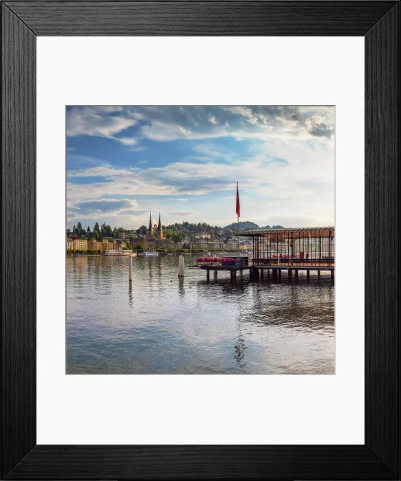 Framed Print : Lake Lucerne promenade and ferry pier, Lucerne, Switzerland Framed Print : Lake Lucerne promenade and ferry pier, Lucerne, Switzerland