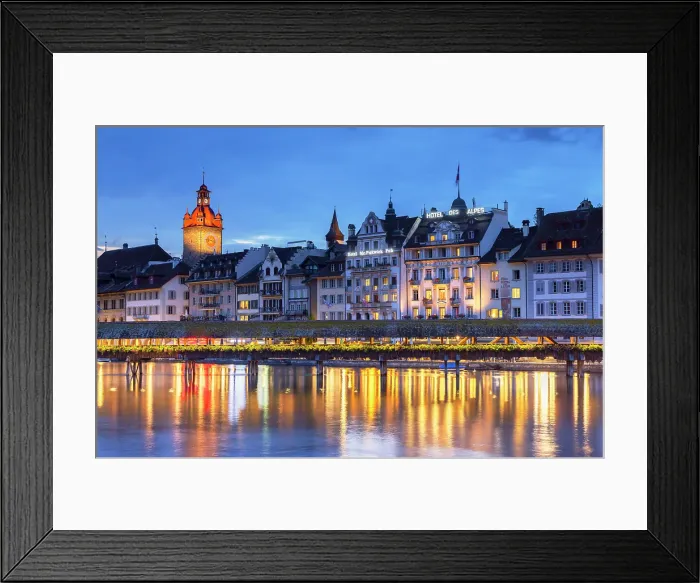 Framed Print : Town Hall and Reuss River at dusk, Lucerne, Switzerland Framed Print : Town Hall and Reuss River at dusk, Lucerne, Switzerland