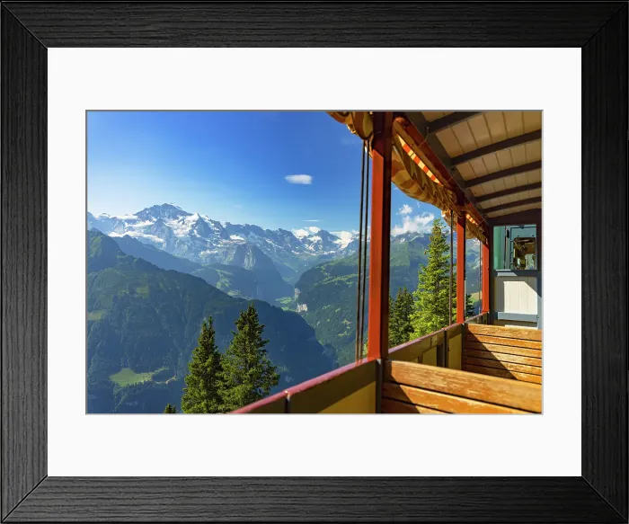 Framed Print : Jungfrau mountain from train of cogwheel railway, Schynige Platte, Jungfrau Region, Bernese Oberland, Switzerland Framed Print : Jungfrau mountain from train of cogwheel railway, Schynige Platte, Jungfrau Region, Bernese Oberland, Switzerland
