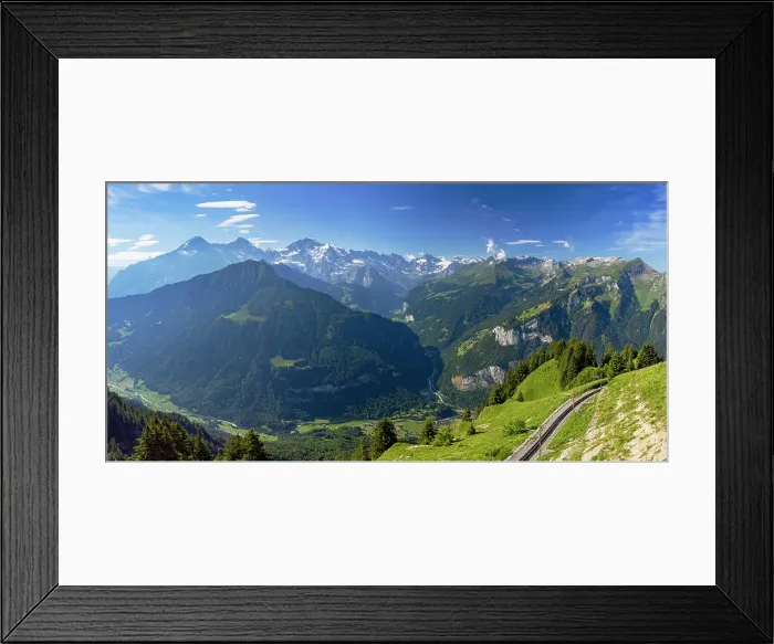 Framed Print : View of Jungfrau, Monch and Eiger mountains from Schynige Platte, Jungfrau Region, Bernese Oberland, Switzerland