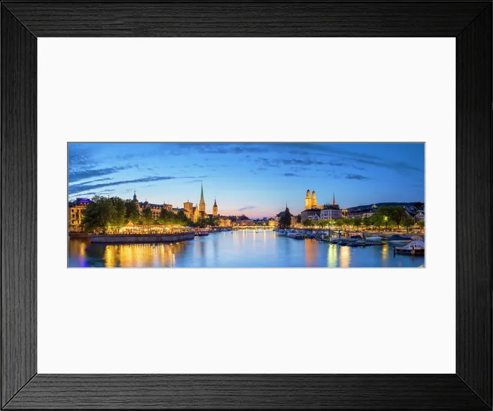 Framed Print : Skyline and Limmat River at dusk, Zurich, Switzerland Framed Print : Skyline and Limmat River at dusk, Zurich, Switzerland