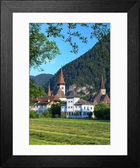 Framed Print : Reformed Castle Church, monastery and Interlaken Castle, Interlaken, Switzerland Framed Print : Reformed Castle Church, monastery and Interlaken Castle, Interlaken, Switzerland