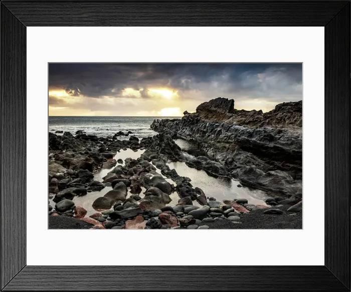 Framed Print : Rocky coastline at sunset, Playa Montana Bermeja, near El Golfo, Lanzarote, Canary Islands, Spain Framed Print : Rocky coastline at sunset, Playa Montana Bermeja, near El Golfo, Lanzarote, Canary Islands, Spain