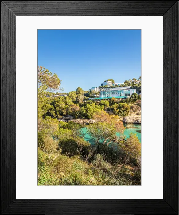 Framed Print : View from Cala del Mago to the modern villas of Portals Vells, Mallorca, Balearic Islands, Spain Framed Print : View from Cala del Mago to the modern villas of Portals Vells, Mallorca, Balearic Islands, Spain