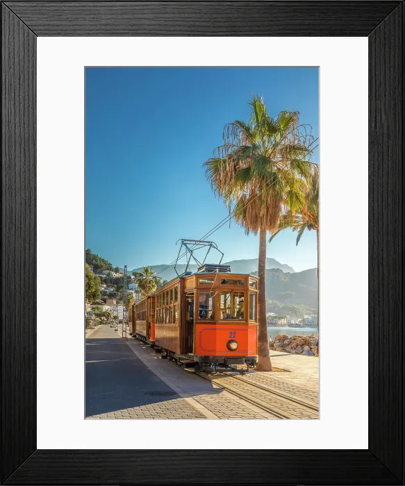 Framed Print : Historic tram on the waterfront promenade of Port de Soller, Mallorca, Balearic Islands, Spain Framed Print : Historic tram on the waterfront promenade of Port de Soller, Mallorca, Balearic Islands, Spain