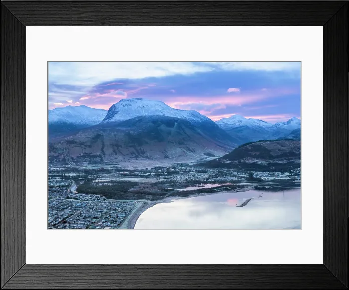 Framed Print : Loch Eli with snow capped Ben Nevis and Fort William, Highland region, Scotland, United Kingdom Framed Print : Loch Eli with snow capped Ben Nevis and Fort William, Highland region, Scotland, United Kingdom