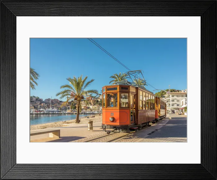Framed Print : Historic tram on the waterfront promenade of Port de Soller, Mallorca, Balearic Islands, Spain Framed Print : Historic tram on the waterfront promenade of Port de Soller, Mallorca, Balearic Islands, Spain