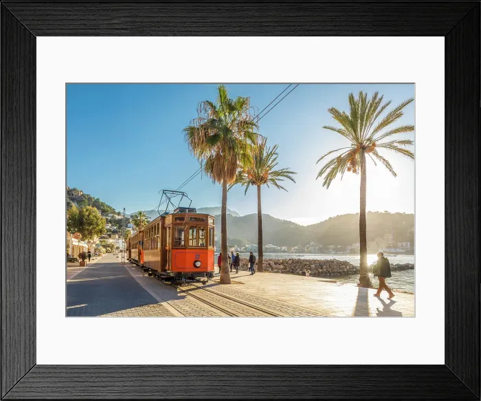 Framed Print : Historic tram on the waterfront promenade of Port de Soller, Mallorca, Balearic Islands, Spain Framed Print : Historic tram on the waterfront promenade of Port de Soller, Mallorca, Balearic Islands, Spain
