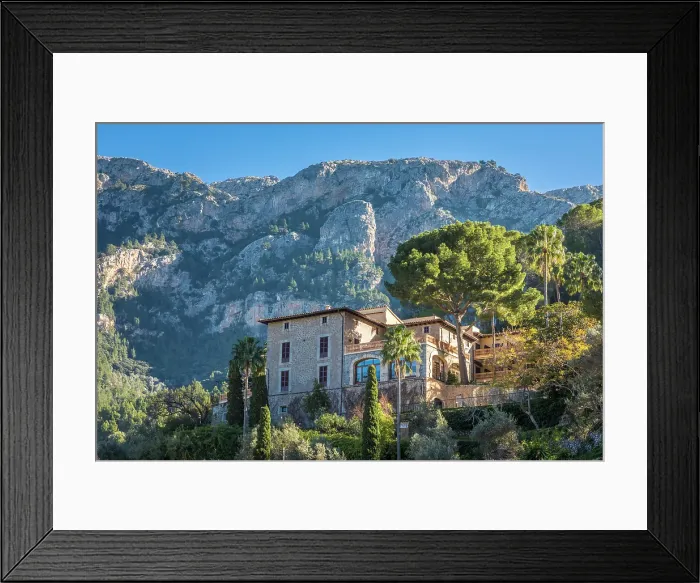 Framed Print : View of the mountain village of Deia, Serra de Tramuntana, Mallorca, Balearic Islands, Spain