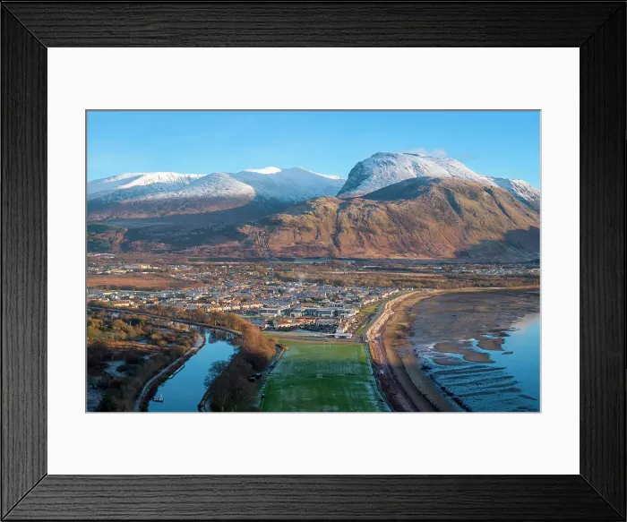 Framed Print : Loch Eli with snow capped Ben Nevis and Fort William, Highland region, Scotland, United Kingdom Framed Print : Loch Eli with snow capped Ben Nevis and Fort William, Highland region, Scotland, United Kingdom