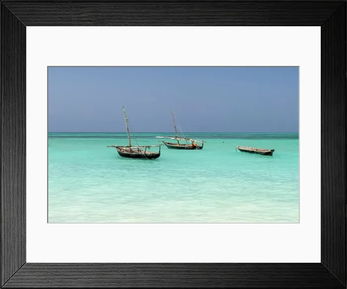 Framed Print : Traditional dhows moored in the sea, Nungwi, Zanzibar, Tanzania