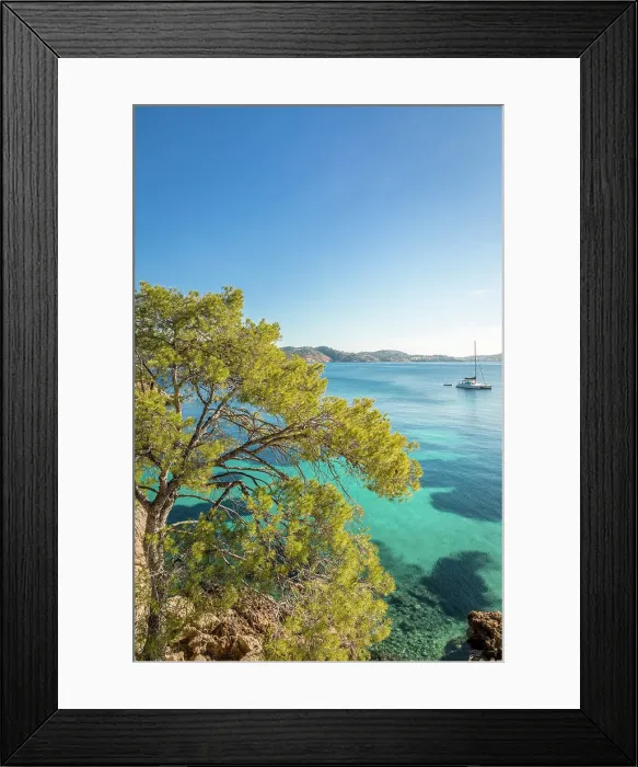 Framed Print : Crystal-clear waters off the coast of Cala Fornells, Mallorca, Balearic Islands, Spain Framed Print : Crystal-clear waters off the coast of Cala Fornells, Mallorca, Balearic Islands, Spain