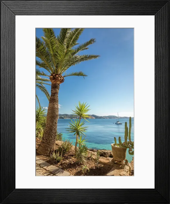 Framed Print : Waterfront promenade at Calo de ses Llisses, Cala Fornells, Mallorca, Balearic Islands, Spain