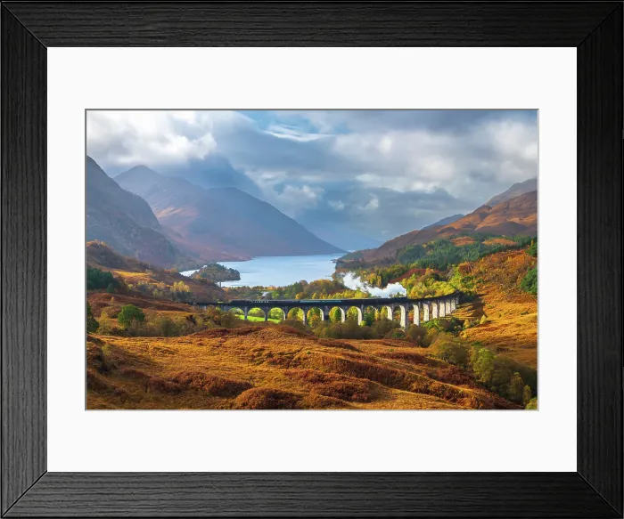 Framed Print : UK, Scotland, Highland, Loch Shiel, Glenfinnan, Glenfinnan Railway Viaduct, part of the West Highland Line, made famous in JK Rowling's Harry Potter as the Hogwarts Express Framed Print : UK, Scotland, Highland, Loch Shiel, Glenfinnan, Glenfinnan Railway Viaduct, part of the West Highland Line, made famous in JK Rowling's Harry Potter as the Hogwarts Express