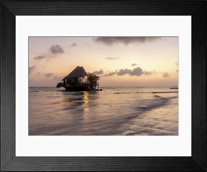 Framed Print : The Rock, a small restaurant built on a coral outcrop in the sea off Michamvi Pingwe Beach, Zanzibar, Tanzania Framed Print : The Rock, a small restaurant built on a coral outcrop in the sea off Michamvi Pingwe Beach, Zanzibar, Tanzania