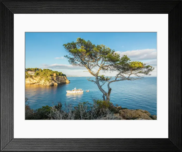 Framed Print : Yacht at the entrance to Cala Portals Vells, Mallorca, Balearic Islands, Spain Framed Print : Yacht at the entrance to Cala Portals Vells, Mallorca, Balearic Islands, Spain