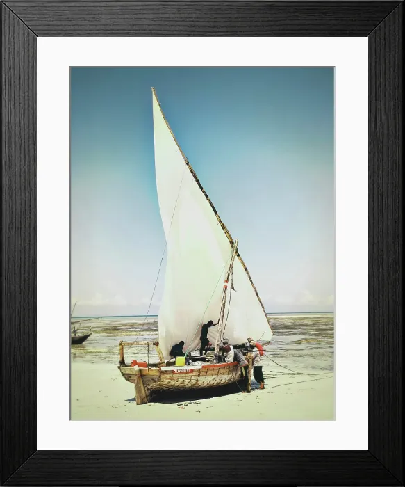 Framed Print : Local fishermen preparing their dhow for a fishing trip out at sea, Mkokotini, Zanzibar, Tanzania Framed Print : Local fishermen preparing their dhow for a fishing trip out at sea, Mkokotini, Zanzibar, Tanzania