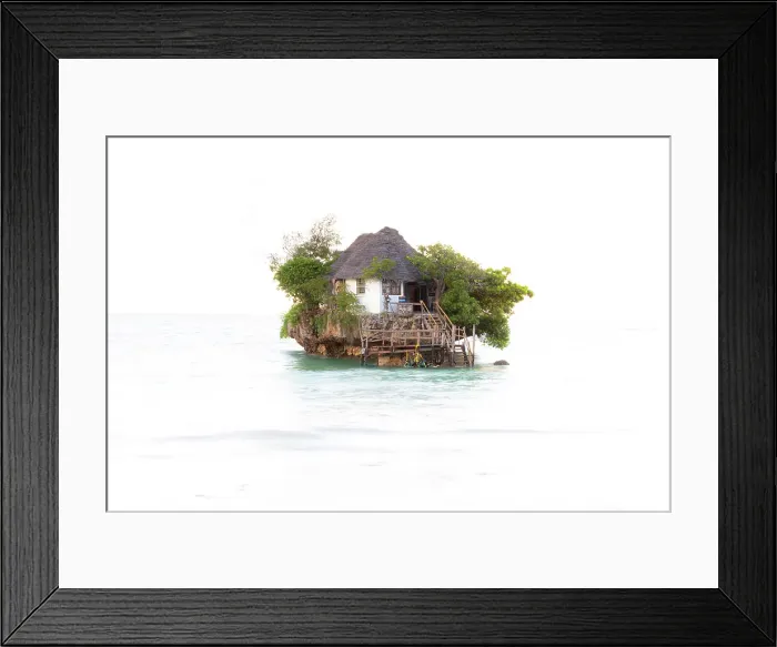 Framed Print : The Rock, a small restaurant built on a coral outcrop in the sea off Michamvi Pingwe Beach, Zanzibar, Tanzania Framed Print : The Rock, a small restaurant built on a coral outcrop in the sea off Michamvi Pingwe Beach, Zanzibar, Tanzania