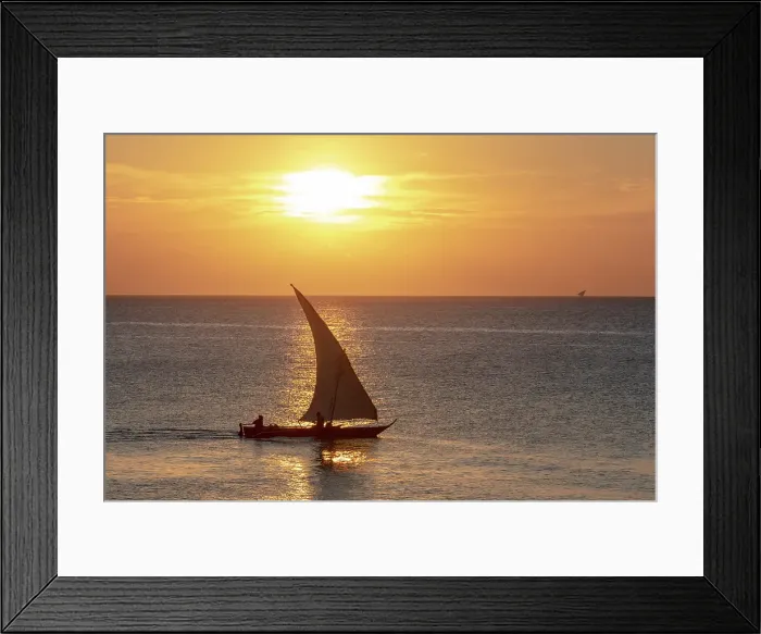 Framed Print : Dhow in silhouette at sunset, Nungwi, Zanzibar, Tanzania Framed Print : Dhow in silhouette at sunset, Nungwi, Zanzibar, Tanzania
