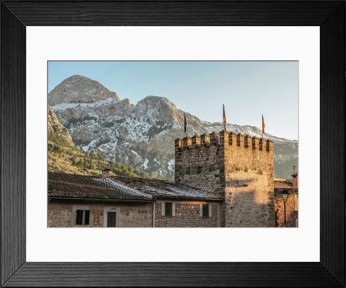 Framed Print : Tower in the mountain village of Fornalutx with a view of the Serra de Tramuntana, Mallorca, Balearic Islands, Spain Framed Print : Tower in the mountain village of Fornalutx with a view of the Serra de Tramuntana, Mallorca, Balearic Islands, Spain