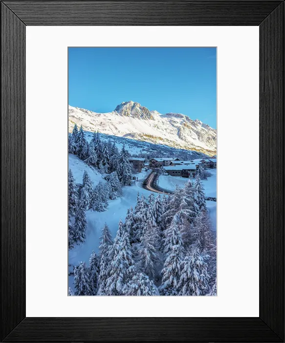 Framed Print : Road crossing the snowy woods, Maloja pass, Bregaglia, Graubunden, Engadin, Switzerland Framed Print : Road crossing the snowy woods, Maloja pass, Bregaglia, Graubunden, Engadin, Switzerland