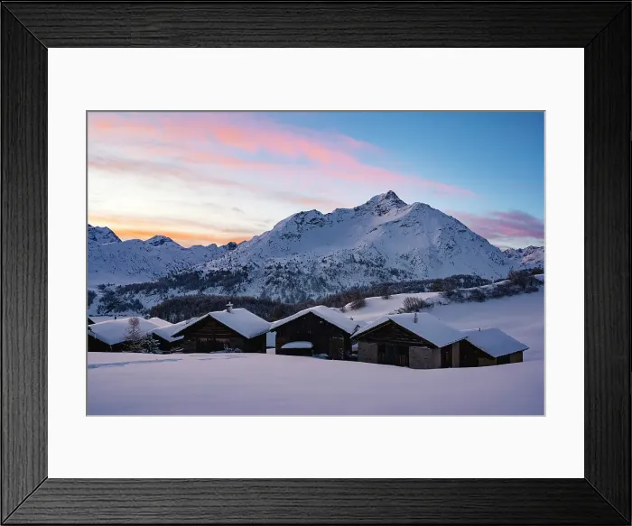 Framed Print : Piz Da La Margna peak and Grevasalvas village, Maloja, Engadin, Graubunden, Switzerland Framed Print : Piz Da La Margna peak and Grevasalvas village, Maloja, Engadin, Graubunden, Switzerland