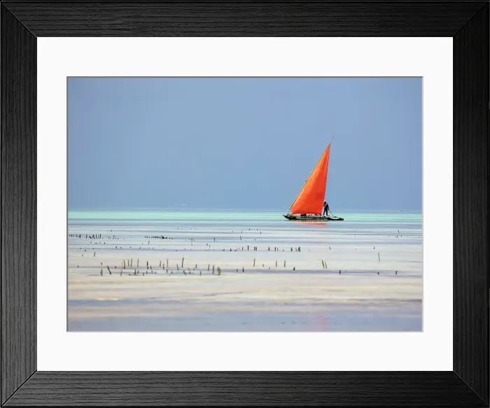 Framed Print : Traditional dhow with red sail. Jambiani, Zanzibar, Tanzania Framed Print : Traditional dhow with red sail. Jambiani, Zanzibar, Tanzania