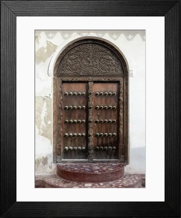 Framed Print : Old heavy carved wooden door, Stonetown, Zanzibar, Tanzania