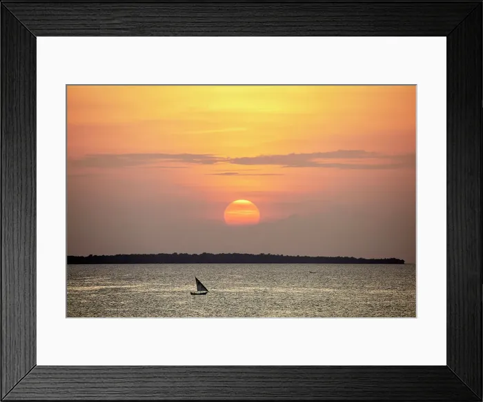 Framed Print : Dhow in silhouette at sunset, Nungwi, Zanzibar, Tanzania Framed Print : Dhow in silhouette at sunset, Nungwi, Zanzibar, Tanzania