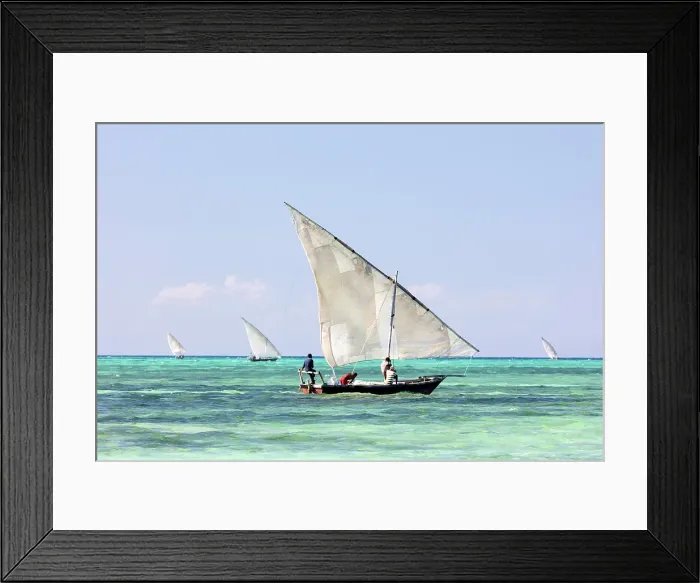 Framed Print : Traditional dhows used for fishing, off the coast of Nungwi, Zanzibar, Tanzania