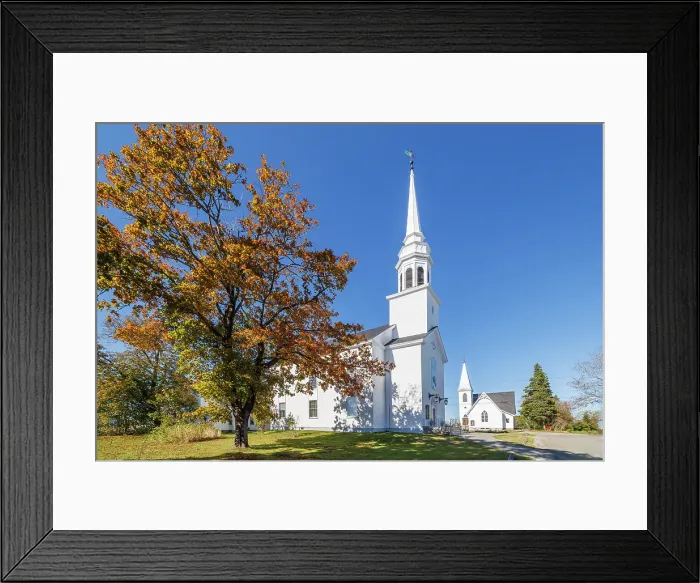 Framed Print : White Churches, Lubeck, Maine, New England, USA