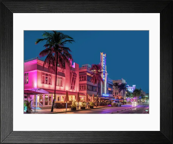 Framed Print : Ocean Drive Art Deco District, illuminated with iconic Neon Colors South Beach, Miami Beach, Florida, USA Framed Print : Ocean Drive Art Deco District, illuminated with iconic Neon Colors South Beach, Miami Beach, Florida, USA