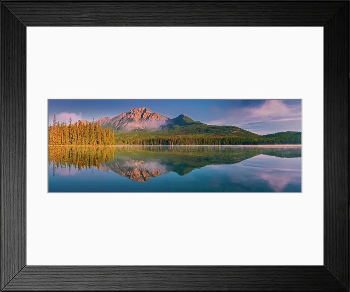 Framed Print : Pyramid Mountain reflected in Pyramid Lake with morning fog Jasper National Park, Alberta, Canada Framed Print : Pyramid Mountain reflected in Pyramid Lake with morning fog Jasper National Park, Alberta, Canada