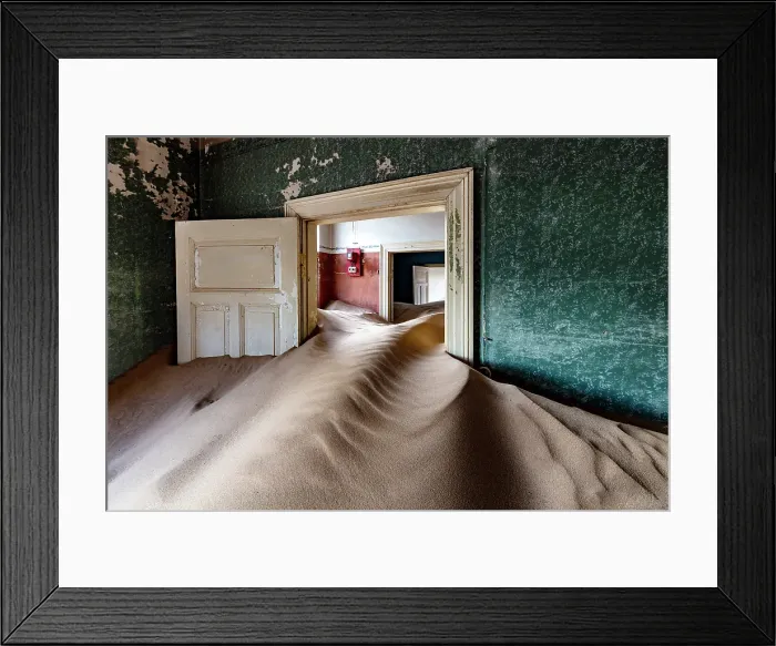 Framed Print : Rooms full of sand in abandoned diamond mining town of Kolmanskop, Luderitz, Namib Desert, Namibia Framed Print : Rooms full of sand in abandoned diamond mining town of Kolmanskop, Luderitz, Namib Desert, Namibia