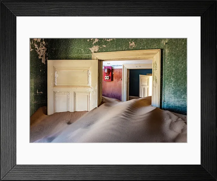 Framed Print : Rooms full of sand in abandoned diamond mining town of Kolmanskop, Luderitz, Namib Desert, Namibia Framed Print : Rooms full of sand in abandoned diamond mining town of Kolmanskop, Luderitz, Namib Desert, Namibia