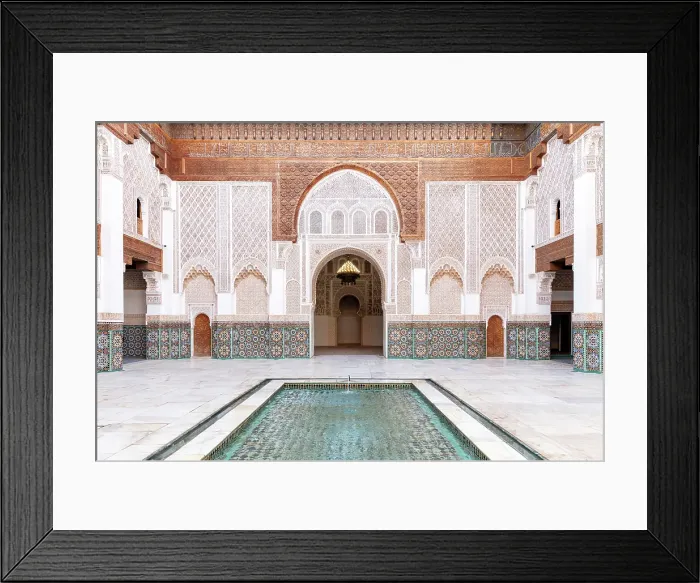 Framed Print : Main courtyard of the Ben Youssef Medersa (old Koranic school), Marrakech, Morocco Framed Print : Main courtyard of the Ben Youssef Medersa (old Koranic school), Marrakech, Morocco
