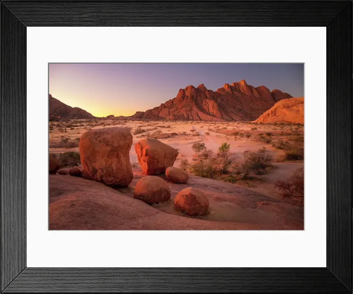 Framed Print : Ancient granite mountains at dusk, Spitzkoppe, Namib Desert, Namibia Framed Print : Ancient granite mountains at dusk, Spitzkoppe, Namib Desert, Namibia