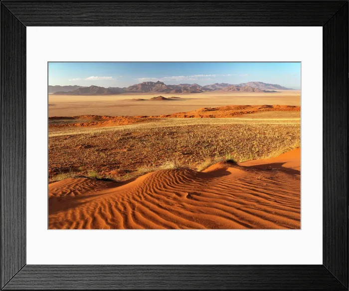 Framed Print : Mountains and sand dunes, Namib Rand Nature Reserve, Namib Desert, Namibia