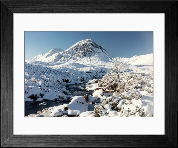 Framed Print : Rannoch Moor and Buachaille Etive Mor covered in snow, Highand, Scotland
