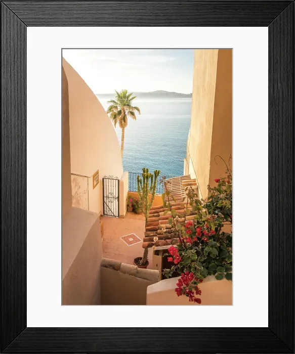Framed Print : View through the houses of Cala Fornells to the sea, Mallorca, Balearic Islands, Spain Framed Print : View through the houses of Cala Fornells to the sea, Mallorca, Balearic Islands, Spain