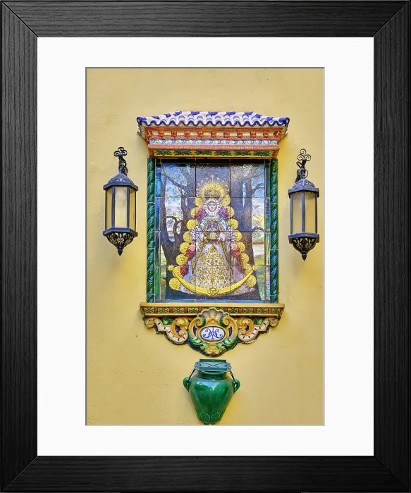 Framed Print : Tiled religious icon of the Hermandad de Nuestra Señora del Rocio. Seville. Andalusia, Spain Framed Print : Tiled religious icon of the Hermandad de Nuestra Señora del Rocio. Seville. Andalusia, Spain